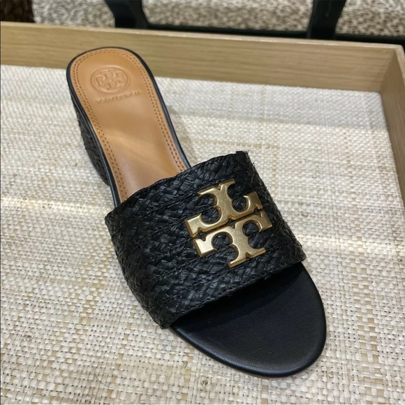 TORY BURCH EVERLY RAFFIA BLOCK SANDAL SLIDE - Picture 4 of 4